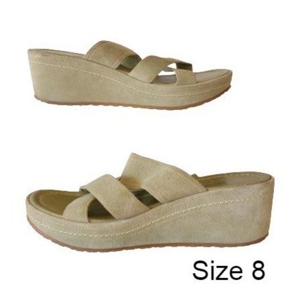 Sarto Women's Leather Sandals Wedge Slip On Platform Olive Size 8 NWOT